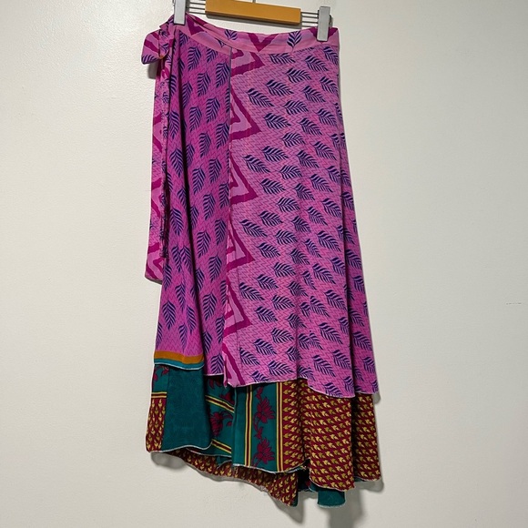 Orient Emporium Women’s Boho Floral Wrap Skirt - Pink & Teal - Size Medium - Picture 2 of 14